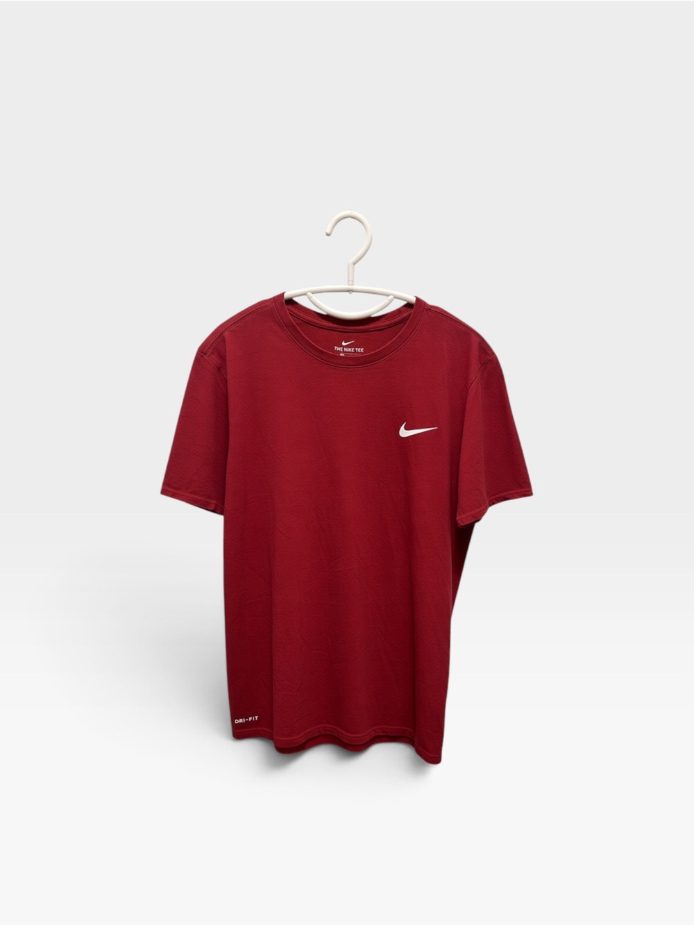 Nike Men's Maroon Short Sleeve Dri-FIT Tee with White Swoosh